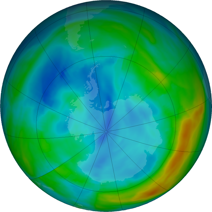 Antarctic ozone map for 26 July 2020